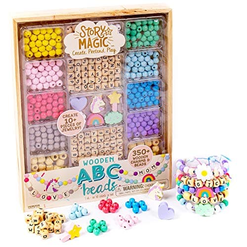 Story Magic Wooden ABC Beads by Horizon Group USA Premium Wood Jewelry Making Kit Makes 10 Pieces of Jewelry Over 350 Wooden Beads Charms