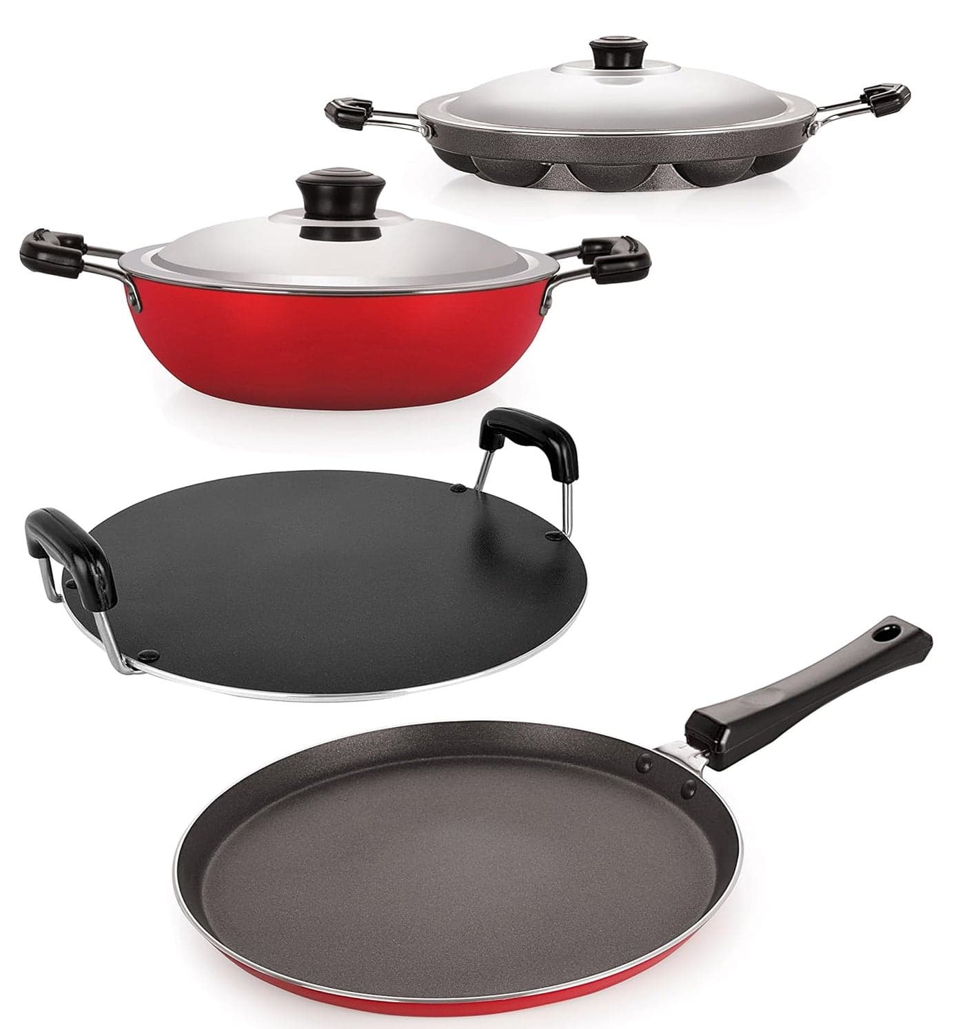 Nirlon 3 Layer NonStick Coated Heavy Gauge Aluminium Kitchen Cooking Essential Gift Set Offer 4 Piece