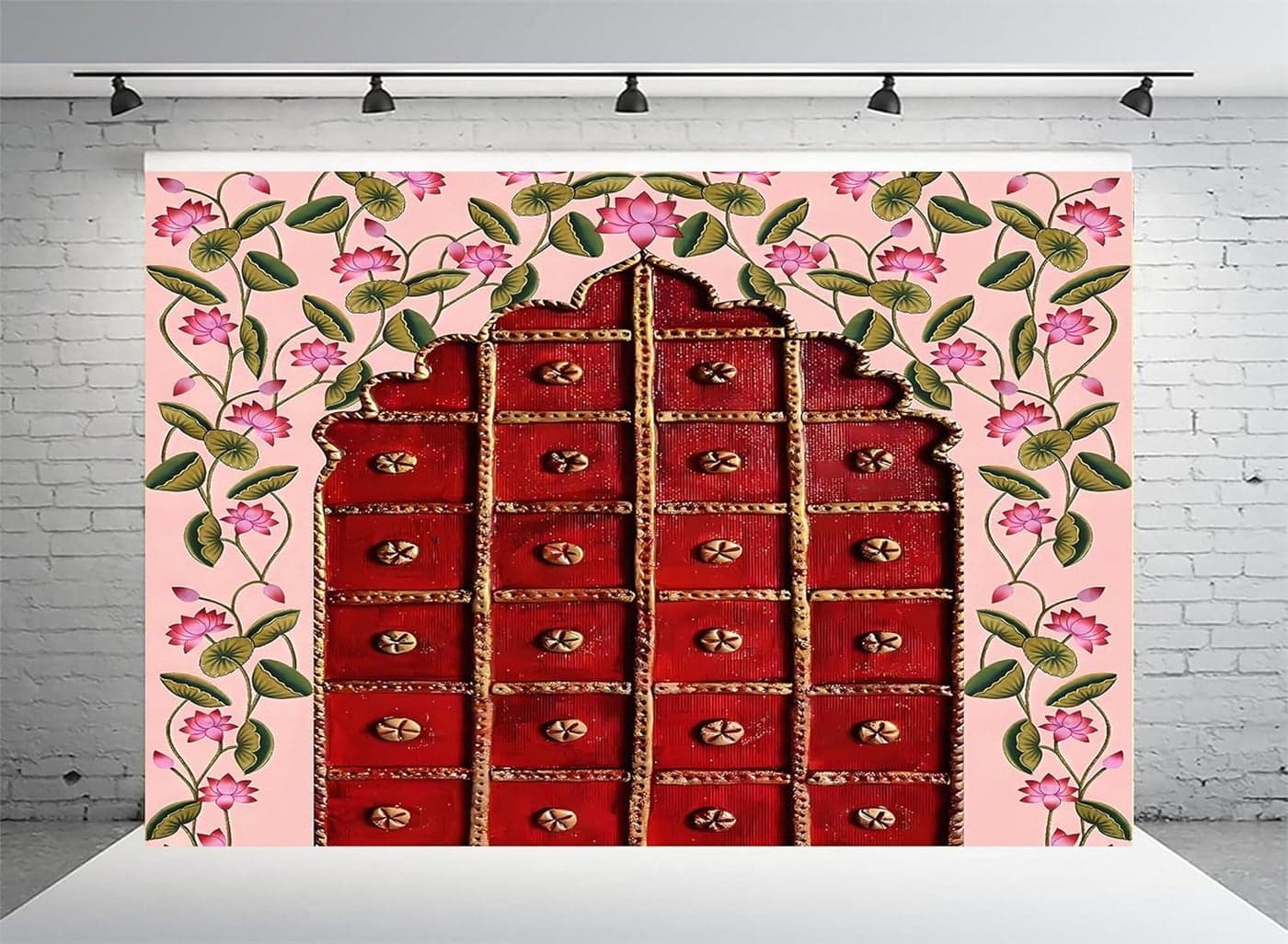 Dhara Creation Door Entrance Art 8ft 10ft Backdrop Wedding Decoration Curtain Cloth Pooja Decoration for Festivals and Celebrations Washable Fabric