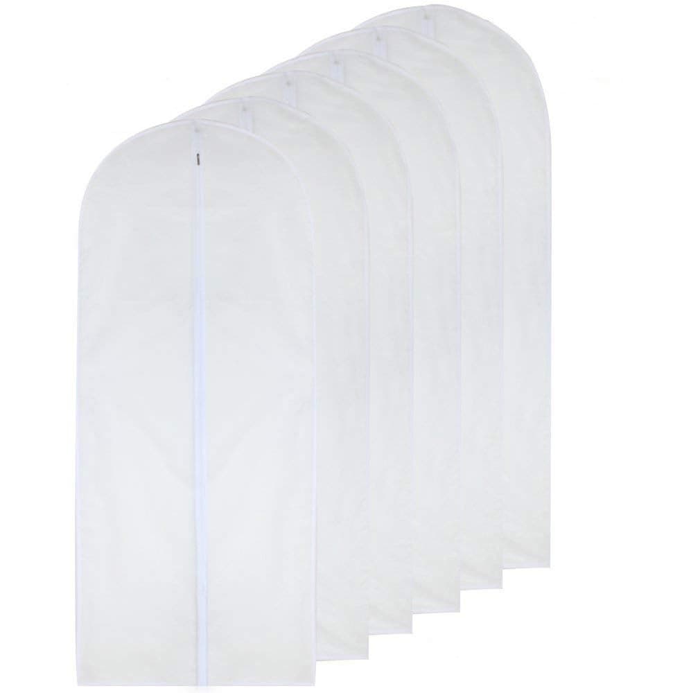 Garment Bag Clear for Long Dress 24'' x 60'' Zippered Garment Bags for Hanging Clothes White Breathable Full Zipper Dust Cover for Clothes Storage Closet Pack Of 6