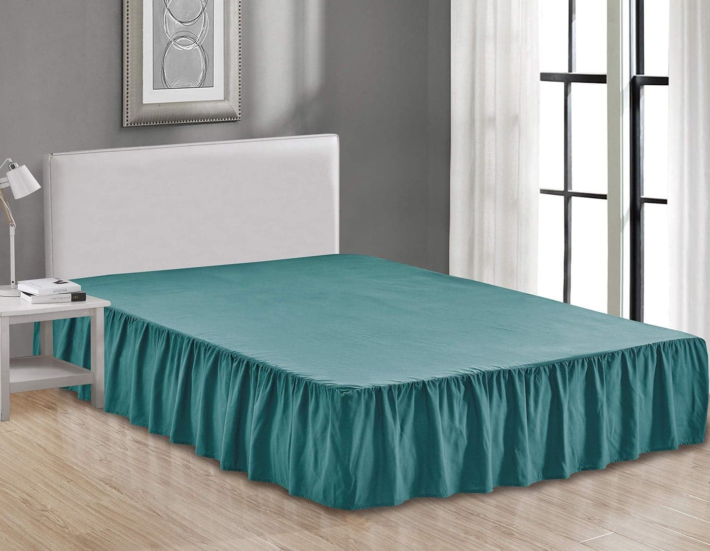 Sheets Beyond Wrap Around Solid Microfiber Luxury Hotel Quality Fabric Bedroom Gathered Ruffled Bedding Bed Skirt 14 Inch Drop Full Teal