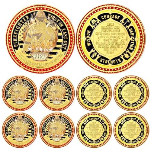WinnerWhy 10 Pcs Firefighter Coins Fire Prayer Coin Fireman Rescue Department First in Last Out Commemorative Coins for Firefighters Men Fireman Valentines Day Challenge Coin Badge Gifts