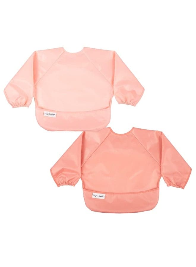 Tiny Twinkle Mess Proof Baby Bibs, 2pk Waterproof Smock Baby Bibs for Eating, Machine Washable Long Sleeve Bibs, Baby Led Weaning, Toddler Bibs, BLW Supplies (Peach Terracotta, Small 6-24 Months)