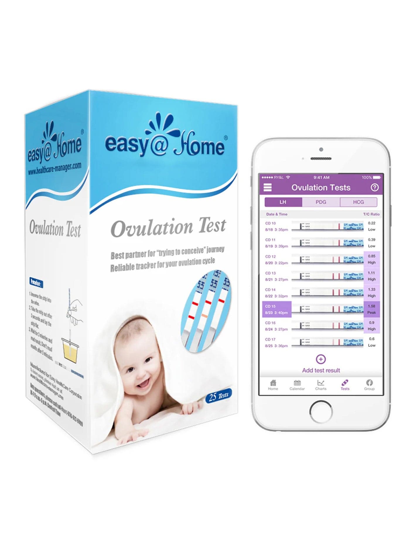 Ovulation Test Strips, 25 Pack Fertility Tests, Ovulation Predictor Kit, Powered by Premom Ovulation Predictor iOS and Android App, 25 LH Strips