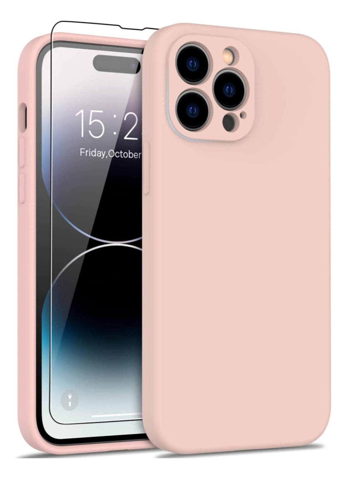 iPhone 14 Pro Max Case with Screen Protector,Enhance Camera Protection,Soft Flexible Silicone Gel Rubber Cover,Slim Fit Shockproof Protective Phone Case for iPhone 14 Pro Max 6.7" Baby Pink