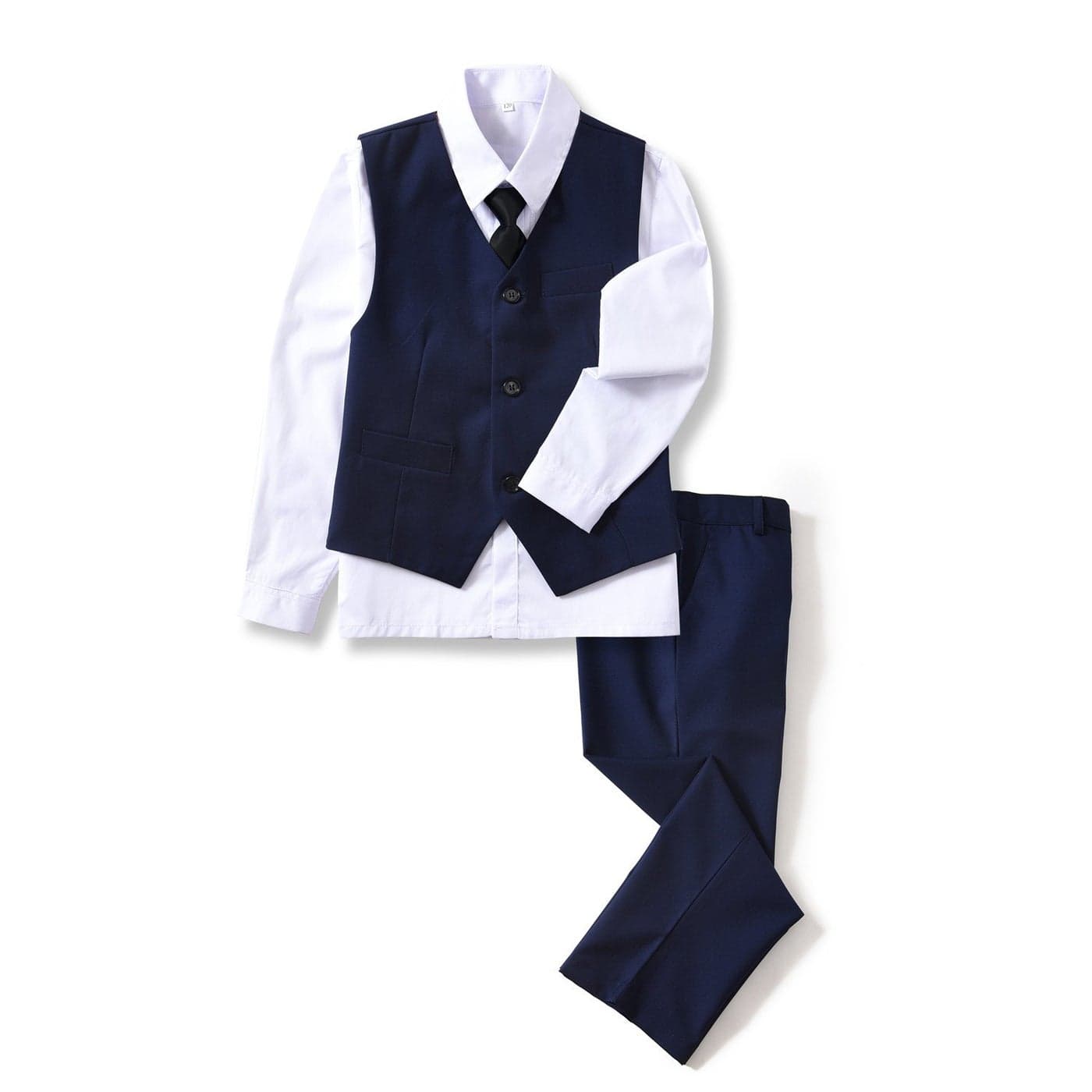 YuanLu 4 Piece Boys Suits Set with Vest Shirt Tie and Pants Blue Size 10