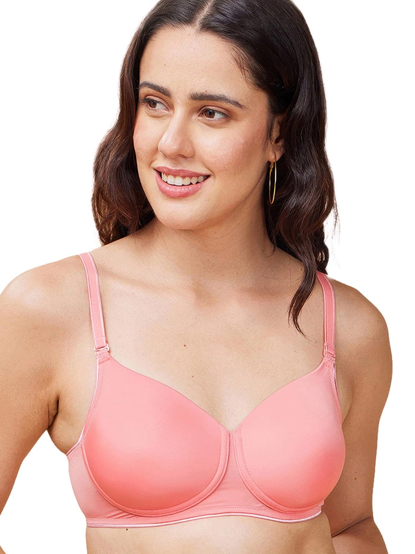 Enamor Women's Nylon Blend Wire Free Casual T-Shirt Bra (F165_Peach Coral_34C)
