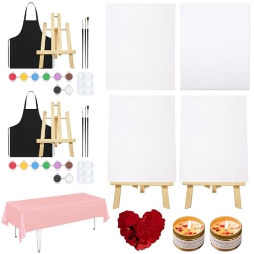 VOCHIC 2 Pack Sip and Paint Kit Blank Canvas Couples Date Night Painting Party Set with Easels Acrylic Paint Brushes Art Drawing Supplies for Adults Kids Students Artists Beginner8x10in