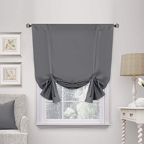 HVERSAILTEX Blackout Curtain for Windows Tie Up Curtains and Valances Set Roman Balloon Blind Rod Pocket Short Curtain for KitchenBathroomBay Bluish Gray 42W x 63L Set of 1 Panel
