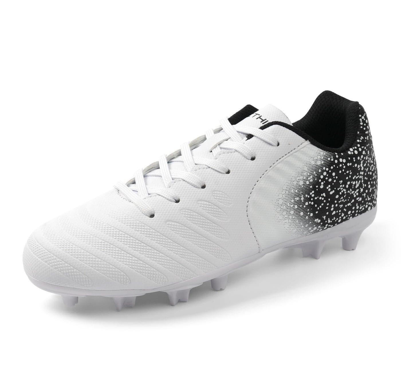 FEETHING Women Soccer Cleats Firm Ground Lace-Up Youth Soccer Shoes Light-Weight Outdoor Training Football Sneakers Big Kid,White,8.5