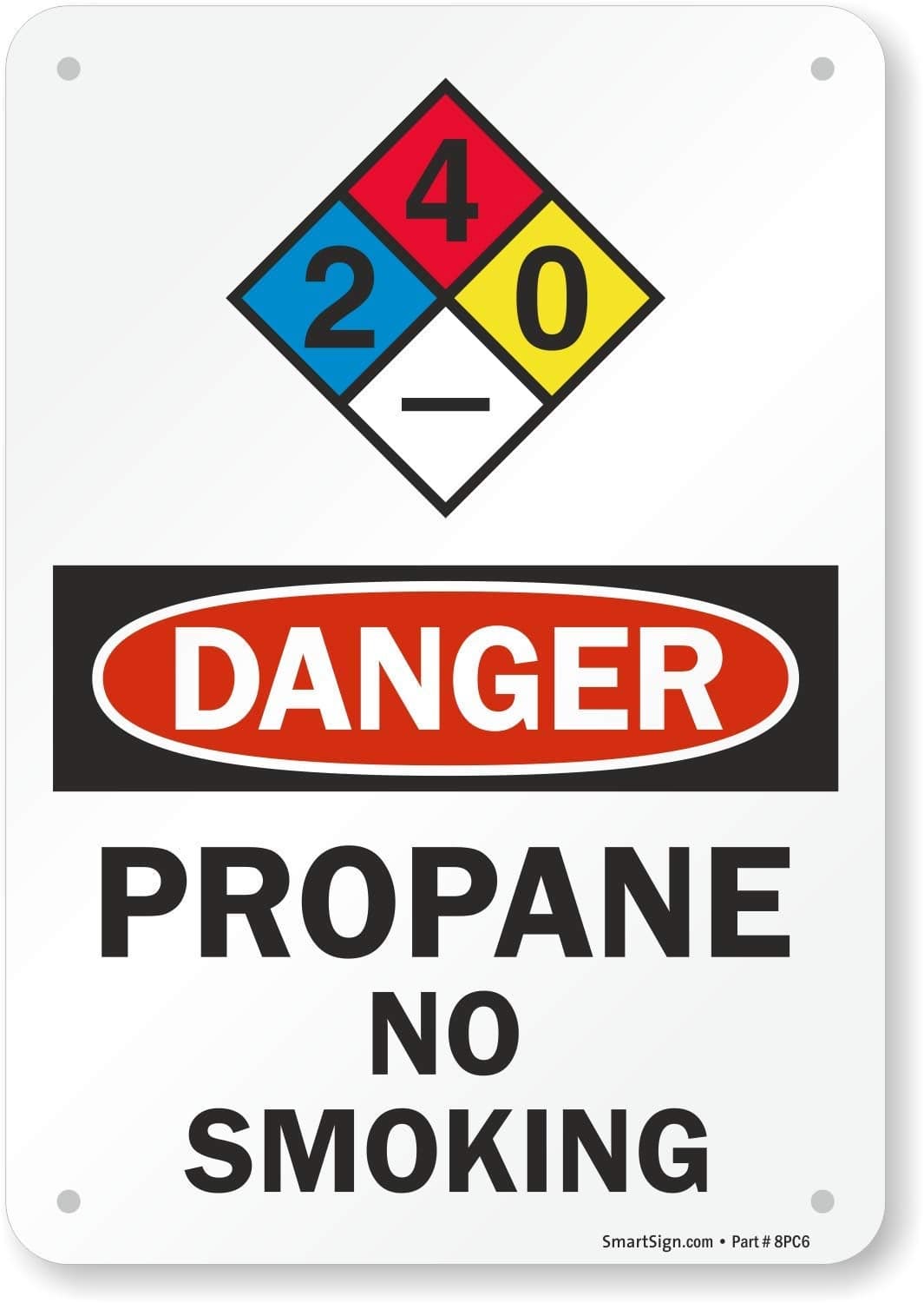 SmartSign - S-9398-PL-10 "Danger - Propane, No Smoking" NFPA Sign | 7" x 10" Plastic Black/Red on White