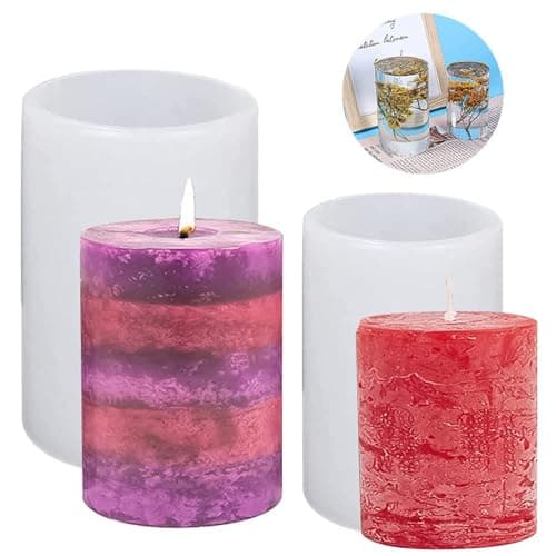 2 PCS 2 Sizes Candle Mould Silicone, Cylinder Candle Molds, Silicone Candle Mold, Pillar Candles Resin Mould for Candle Making, Epoxy Resin Candle Soap Molds for Casting, Clay Crafting, White