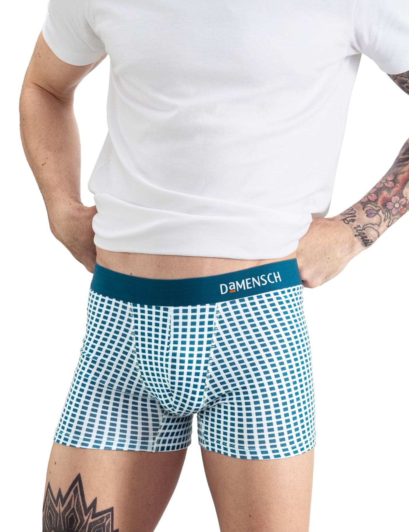 DAMENSCH Men's Regular Fit Printed Supima Trunks Pack of 1| Mircromodal, Elastane Fabric, Anti-Bacterial and Microfibre Waistband Underwear for Men, Trunks for Men, Innerwear Men-Aqua Blue Checks-S