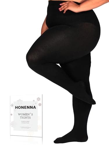 HONENNA Queen Plus Size Fleece Lined Tights, 11+ Colors Thermal Warm Winter Tights for Women, 1 Pair Black 3X-4X