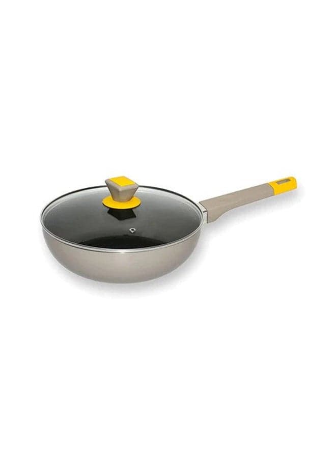 26cm Non-Stick Wok / Kadhai with Glass Lid (2.5L Capacity, 8.5cm Height) – Deep Frying, Stir Frying & Steaming Pan for Everyday Cooking