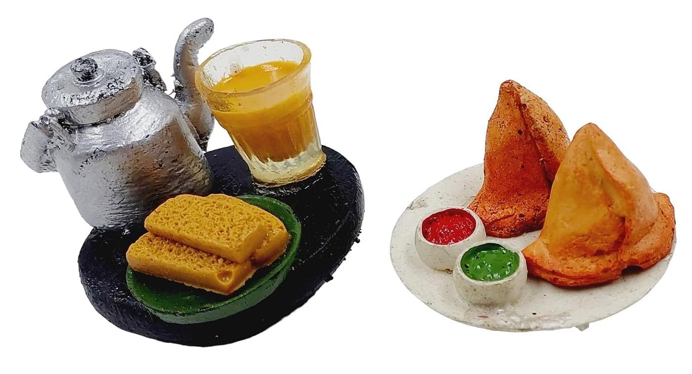 BRIKSHI Fridge Magnet Miniature Food 3D Fridge Magnet Best Souvenir Gift 100% Made in India(Samosa and Chai Ketli) Combo Po2 Po_2