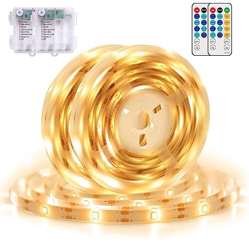 echosari 2 PCS Strip Lights Battery Operated, 16.4Ft 150 LED Strip Lights Self-Adhesive with Remote Timer, Flexible Cuttable Light Strip for Bedroom TV Boat Kitchen Cupboard Decoration (Warm White)