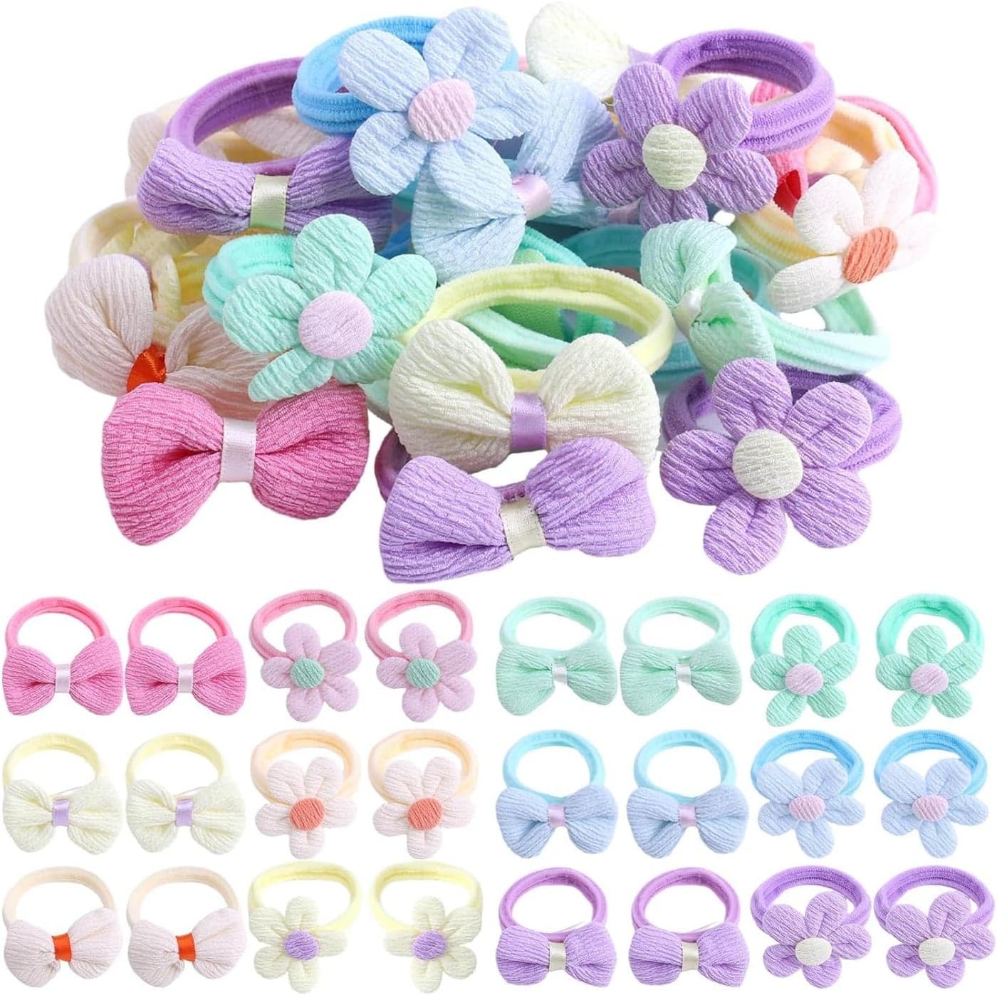 24 Pack Girls Headbands, Baby Headbands, Cute Flower Elastic Toddler Headbands, Candy Bow Seamless Ponytail Headbands, Little Girls Hair Accessories for Thick Hair
