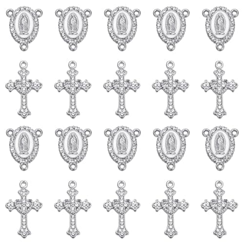 Jiali Q 20 Piece Set Rhinestone Cross Connectors and Pendants for Jewelry Making Silver