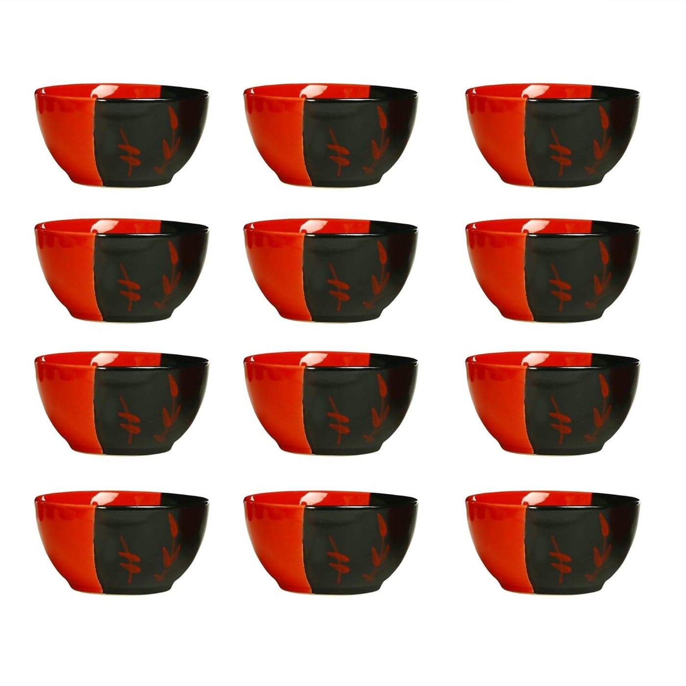 Caffeine Ceramic Handmade Glossy Dual Shade Katori Bowl Set of 12
