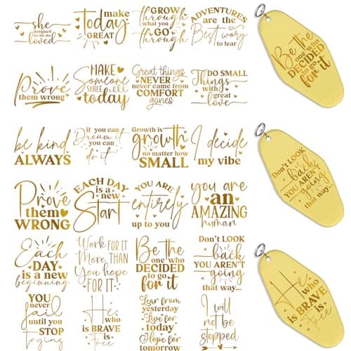 Dorsbaby 48pcs Golden Inspirational Quotes UV DTF Cup Wrap Transfer Paper for Motel Keychains UV DTF Package Printing Paper Keychain Labels for Acrylic Hotel Keychains Colorful UV DTF Cup Wrap