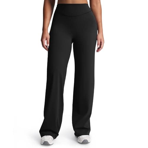 Aoxjox Women's Velura Straight Leg Yoga Pants, Buttery Soft PlushFlex™ Mid-Waist Wide-Leg for Workout & Casual Leggings 33" (Black, Small)