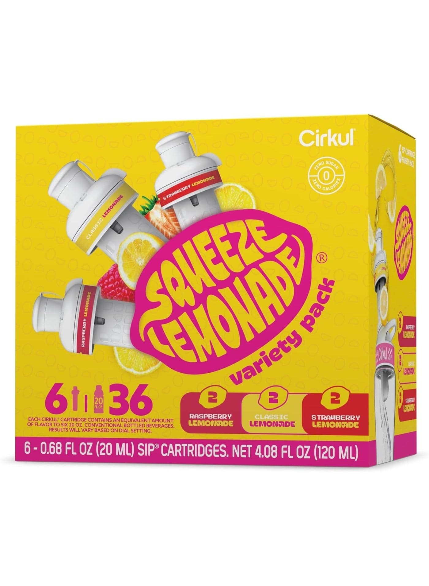 Cirkul Squeeze Lemonade B-Vitamins Flavor Water Variety Pack, Makes 36 Drinks, No Sugar, Zero Calorie Drink Mix, (2 Classic, 2 Strawberry, 2 Raspberry)
