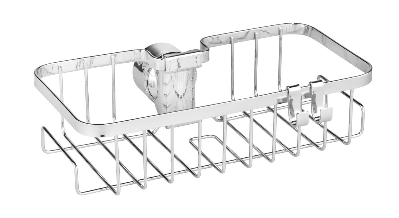 WENKO Floresta Square shower rail caddy chromeplated stainless steel shower caddy assembly without screws or drilling for all standard shower rods 24 x 62 x 14 cm glossy