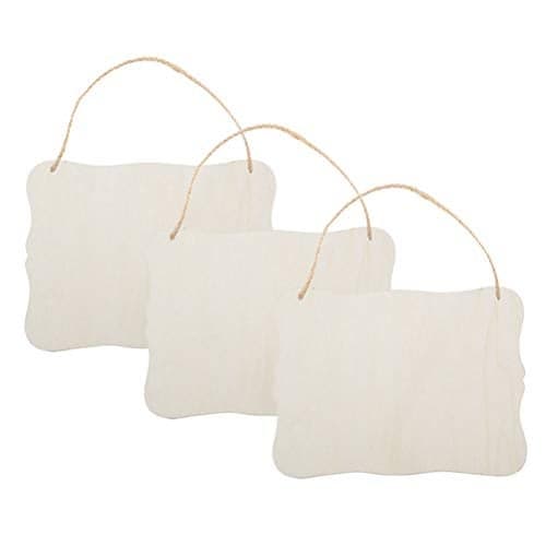 JANOU 3pcs Unfinished Wood Sign Blank Hanging Wooden Plaque DIY Craft Project Wood Sign with Rope Door Wall Art Decorative, Style 3, 9x6.5''