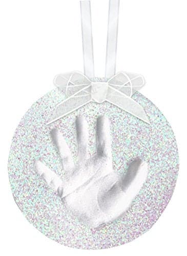 Pearhead Christmas Babys First Handprint or Footprint Ornament Kit Holiday Newborn Gift Easy NoBake DIY Babyprints Clay Impression Baby Keepsake Gift Glitter