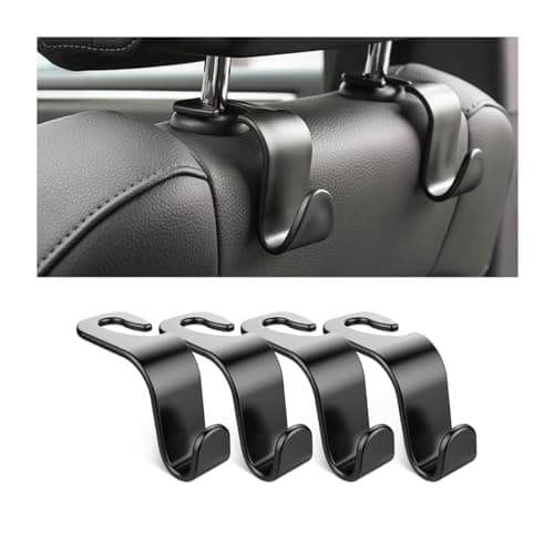 Osilly Car Seat Headrest Hook, 4 Pack Auto Seat Hanger Storage Organizer for Purse Handbag Coats Grocery Bags, Automotive Interior Accessories, Universal Vehicle Backseat Hanging Hook (Black)