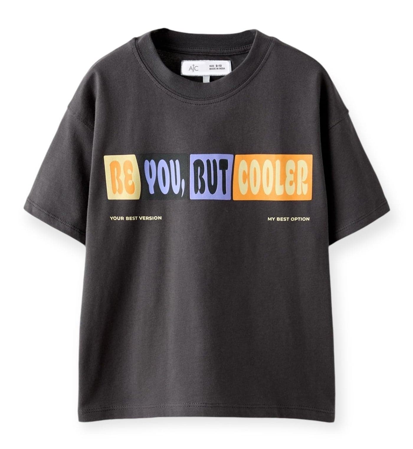 Alan Jones Clothing Boys Oversized Cotton Printed T-Shirt | Round Neck, Short Sleeves, Casual Wear (Anthracite Grey_5-6 Years)