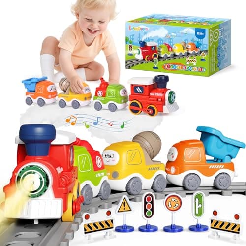 Train Set for Toddlers wSteam Sound Lights Toddler Toys for Age 24 Electric Train Set with Tracks Road Signs Magnetic Train Toys Christmas Birthday Gifts for 2 3 4 5 Year Old Boys Girls