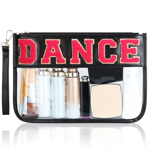 BuyCard Dance Recital Gifts Clear Makeup Letter Bag Chenille Letter Patch Cosmetic Bag Dance Competition Gift Toiletry Pouches with Zipper Waterproof Travel Purse for Girl Women Appreciation
