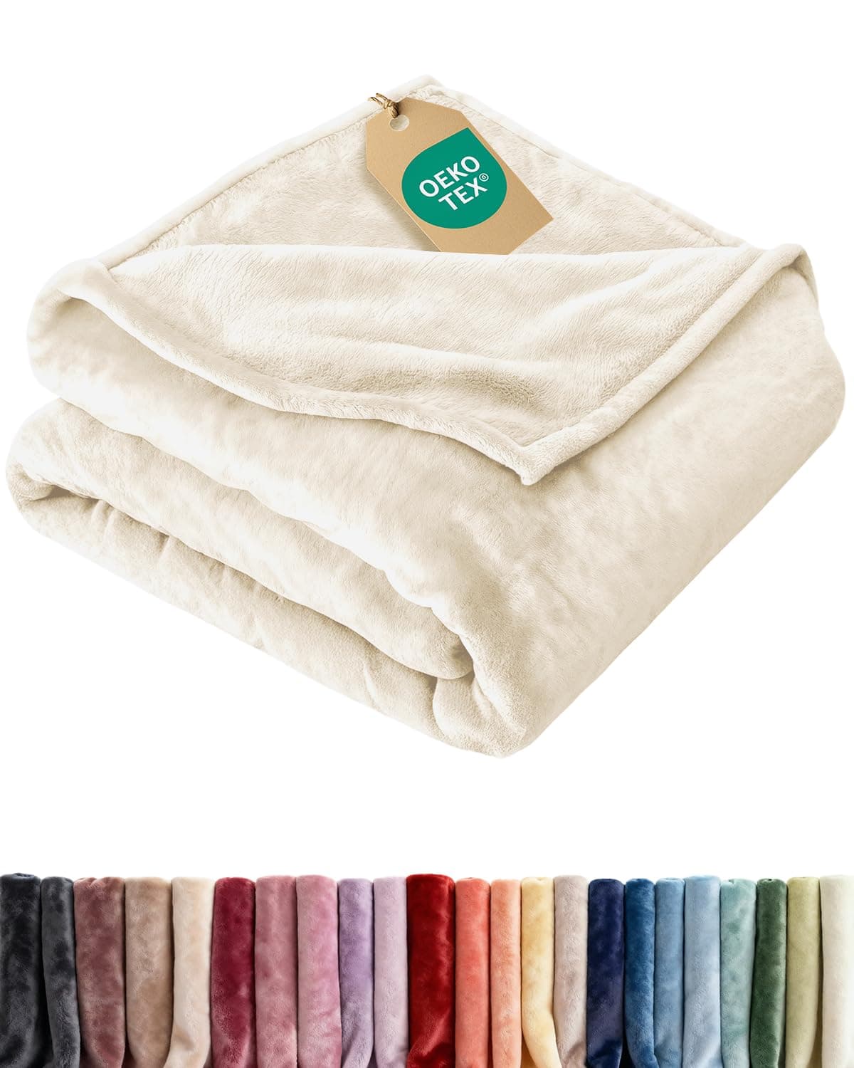 Ultra Soft Fleece Blanket King Size - Flannel Fleece Luxury King Blanket - Lightweight for Couch Bed Chair - Thick, Warm and Breathable - All Season Cozy Fuzzy, Anti-Static Microplush Bedding, Cream
