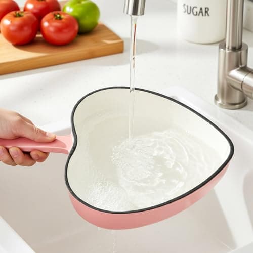 Qinyoung 9.2 Inch Enameled Cast Iron Heart Shaped Frying Pan, Pink Nonstick Heart Skillet for Oven and Stovetop, Mother's Day Kitchen Cooking Gift