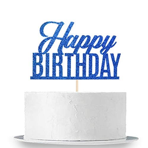 Blue Glitter Happy Birthday Cake Topper Anniversary Party Birthday Sign Cake Topper Adults Children Teenager Birthday Party Cake Decoration Supplies