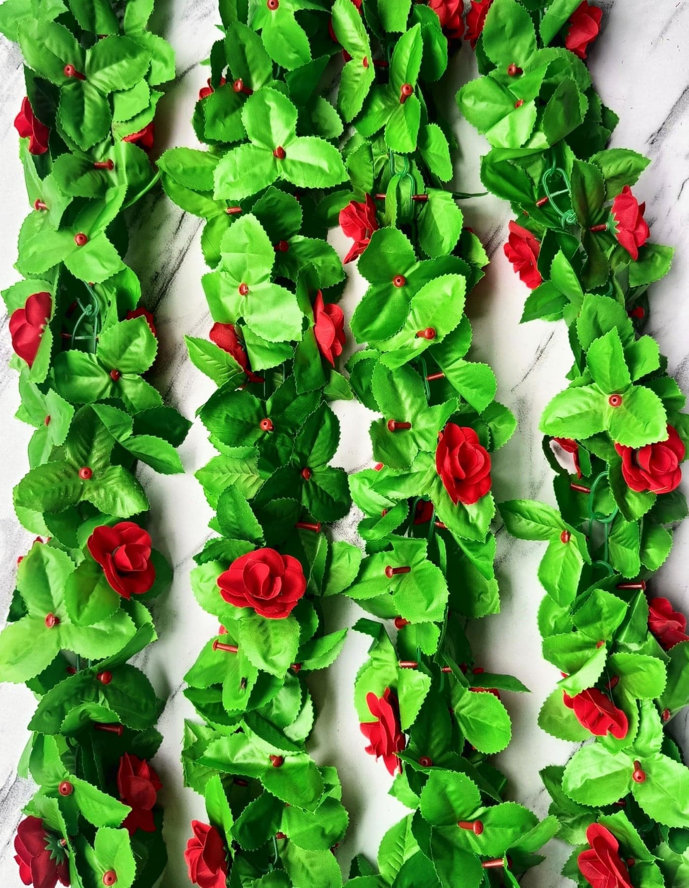VRB Dec™ 1 Pcs Artificial Flowers Vine Blossom/Roses Garland Fake (6 ft) Flowers Fabric Roses/Blossom Garland for Wedding Decor Diwali/Ganpati/Garden Wall Valentine (Red Rose Leaf Garland)