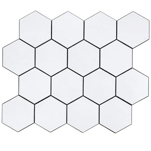 Miscasa 12-Sheet Peel and Stick Hexagon Backsplash Tile, Ceramic Look Matte White Self Adhesive Stick Mosaic Tile for Kitchen