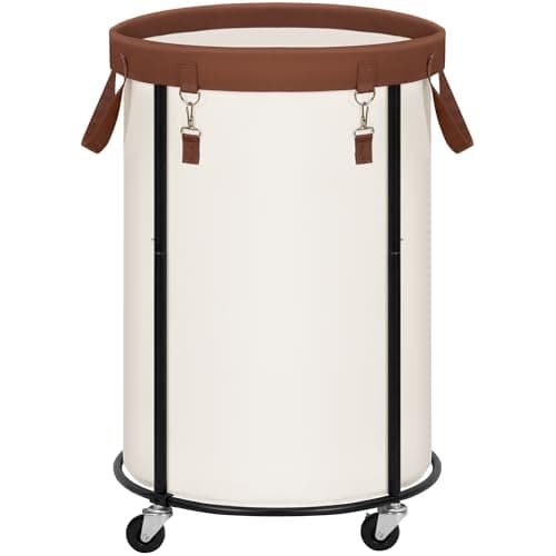 STORAGE MANIAC Rolling Laundry Hamper with Wheels 110L Laundry Basket Round Laundry Cart with Metal Frame and Removable Bag Clothes Hamper for Bedroom Bathroom Dorm Room Laundry Room Beige