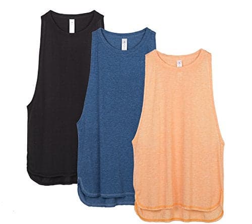 icyzone Workout Tank Tops for Women - Running Muscle Tank Sport Exercise Gym Yoga Tops Athletic Shirts(Pack of 3) (XS, Black/Denim/Pumpkin)