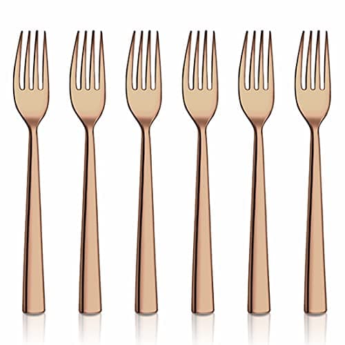 Shri & Sam Stainless Steel Lotus Plain Rose Gold PVD Coating Desert Fork,6 Pieces