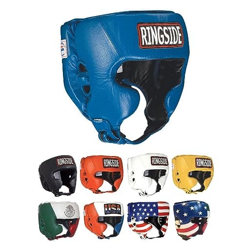 Ringside Competition Boxing Headgear, USA Boxing-Approved Leather Headgear with Cheek Protection, Great for MMA, Muay Thai, Kickboxing, and Training, Ideal for Men and Women, Blue, XL
