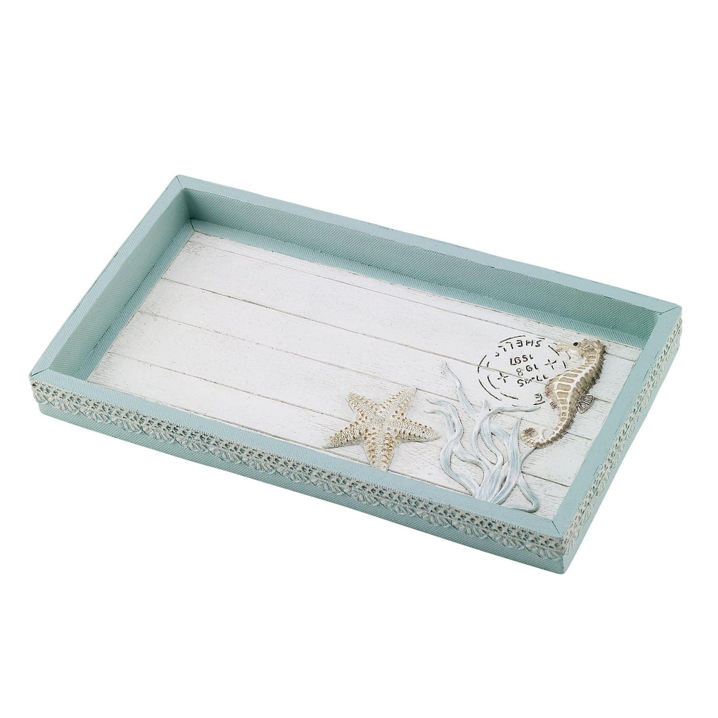 Avanti Linens Decorative Tray Countertop Organizer Farmhouse Chic Home Decor Farmhouse Shell Collection