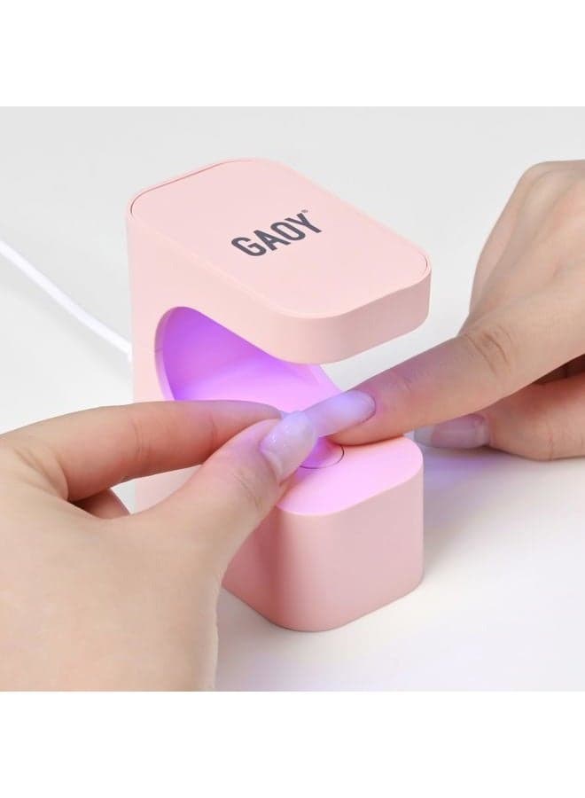Mini UV Light for Gel Nails, Small Curing Light with 2 Timers, U-Shaped LED Nail Lamp for Fast Curing, Pink