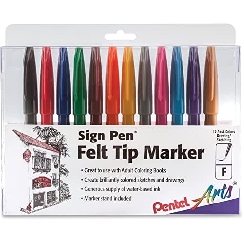 Pentel Felt Tip Sign Pen Set of 12 Assorted Colors S52012
