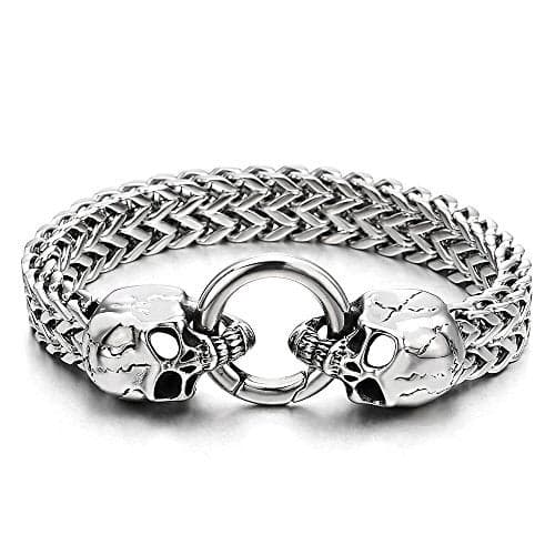 COOLSTEELANDBEYOND Gothic Mens Stainless Steel Skull Franco Link Curb Chain Bracelet with Spring Ring Clasp 8.5 Inches