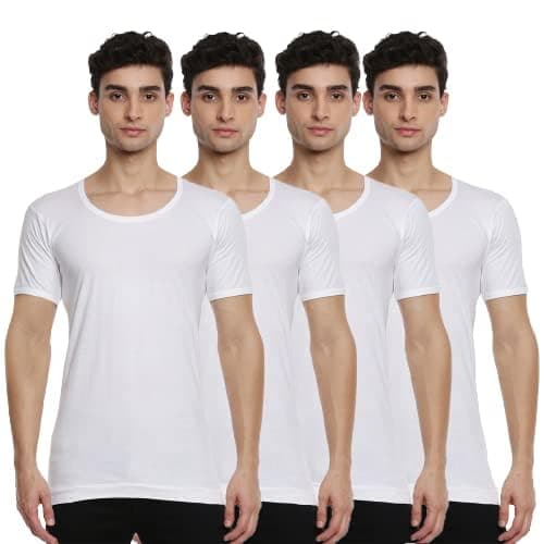 RAMRAJ COTTON Men White Round Neck Half Sleeve Cotton Undershirt/Vest/Banian|Moisture Wick Vest|Soft Fabric