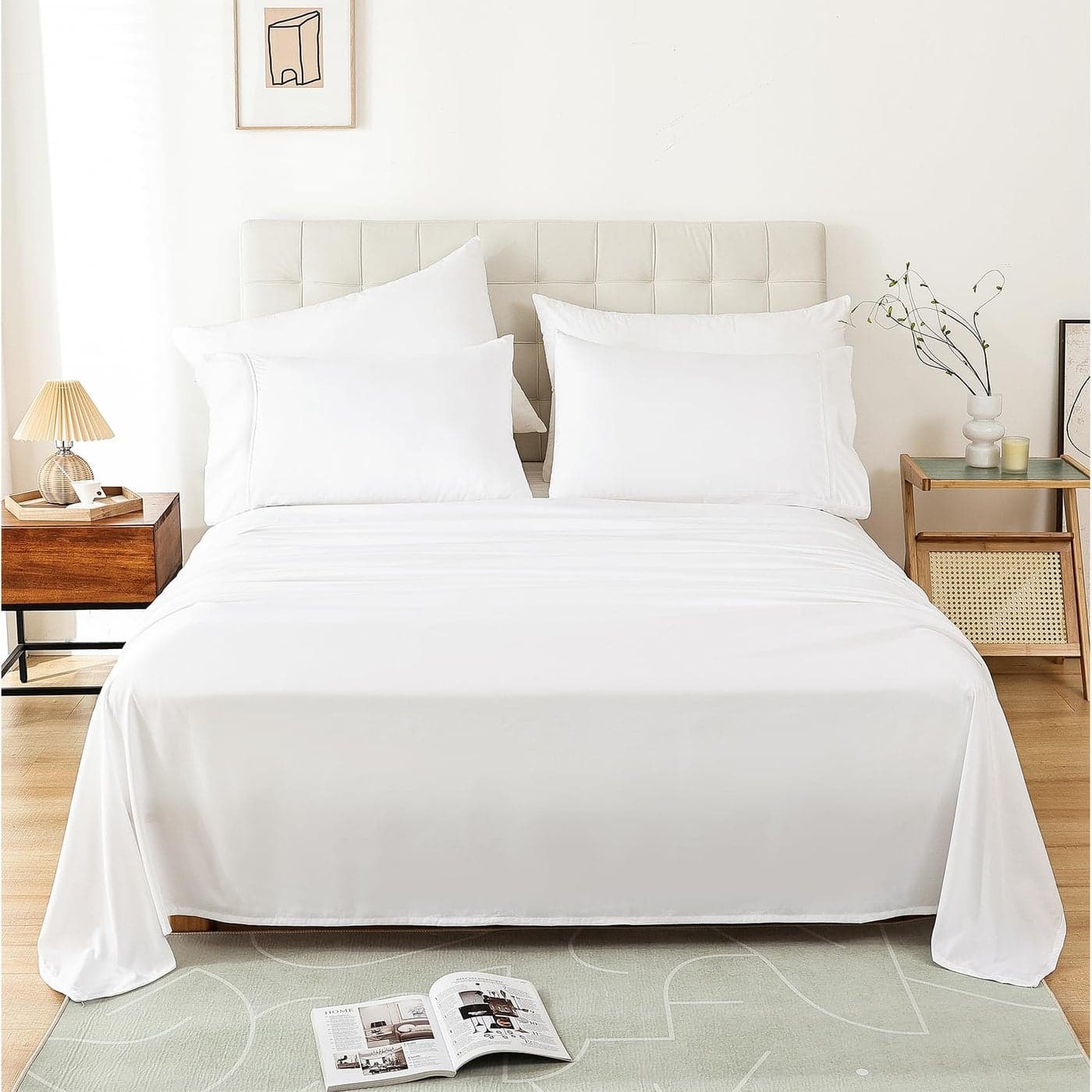 Whitney Home Textile Full Size Sheet Set Luxury Soft Comfy Bed Sheets Breathable Cooling Hotel Bedding for Women Men Teens Extra Deep Pocket EasyFit OekoTex Wrinkle Free 4 Piece White