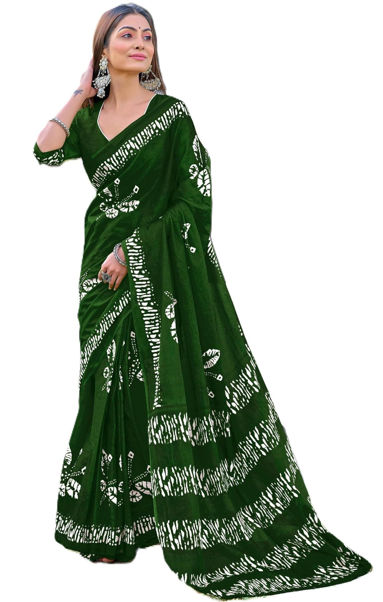 Panzora Women's Mulmul Cotton Block Print Ready to Wear One minute Saree With Unstitched Blouse Piece